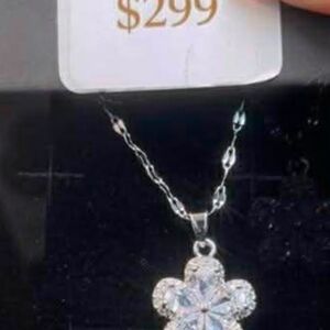 Silver Floral Crystal Pendant Necklace - Women's Jewelry